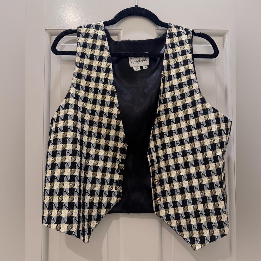 Vintage Black and Gold Houndstooth Vest